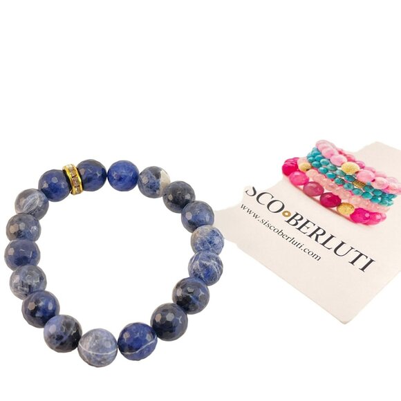 Sisco Berluti Sodalite Stretch Bracelet Facited Stones with Rhinestone Accent - Picture 5 of 9